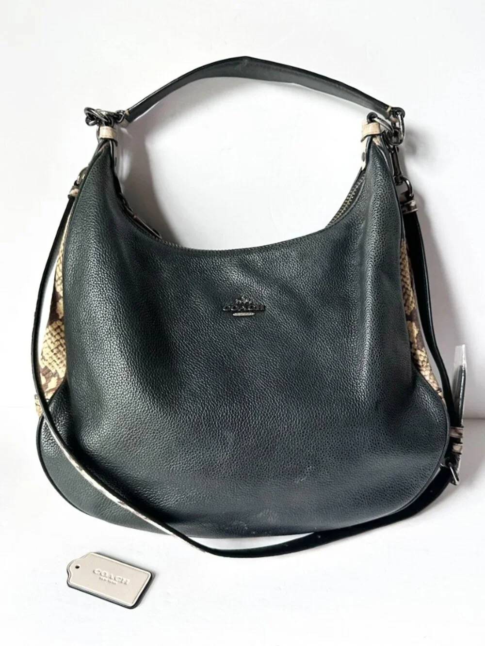 Coach Harley Hobo Crossbody Shoulder Bag Black & Snake Embossed Leather F57503
